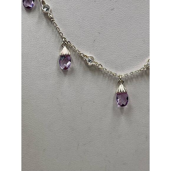 Signed L J Sterling Silver Amethyst Briolette Drop Necklace February Birthstone - Picture 11 of 13